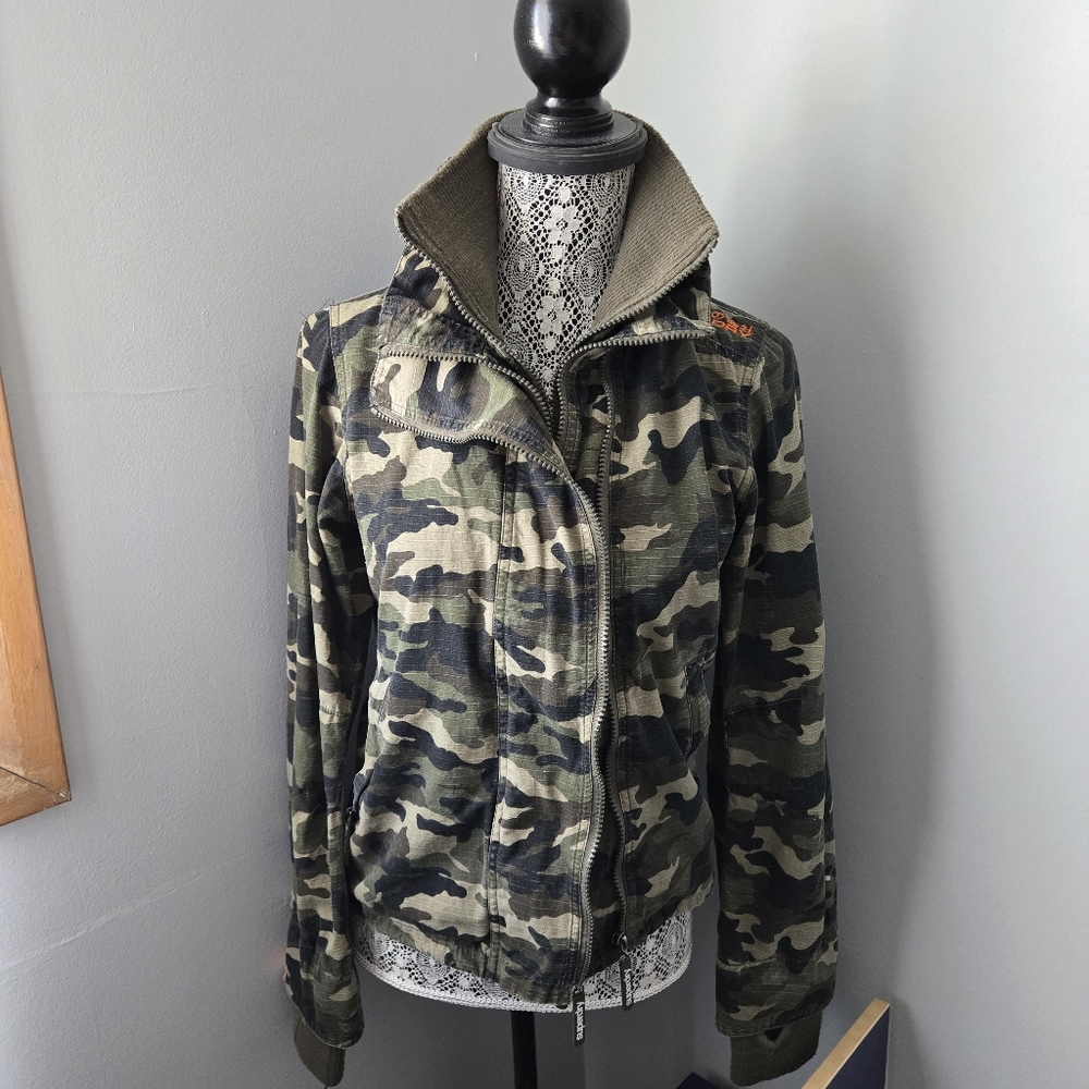 Superdry Green and Black Utility Jacket High Collar